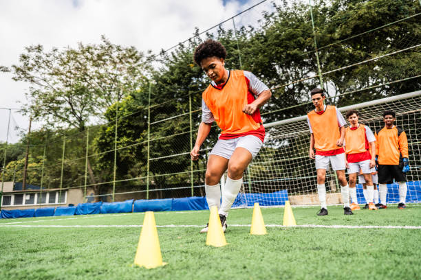 Soccer team on training in the soccer field