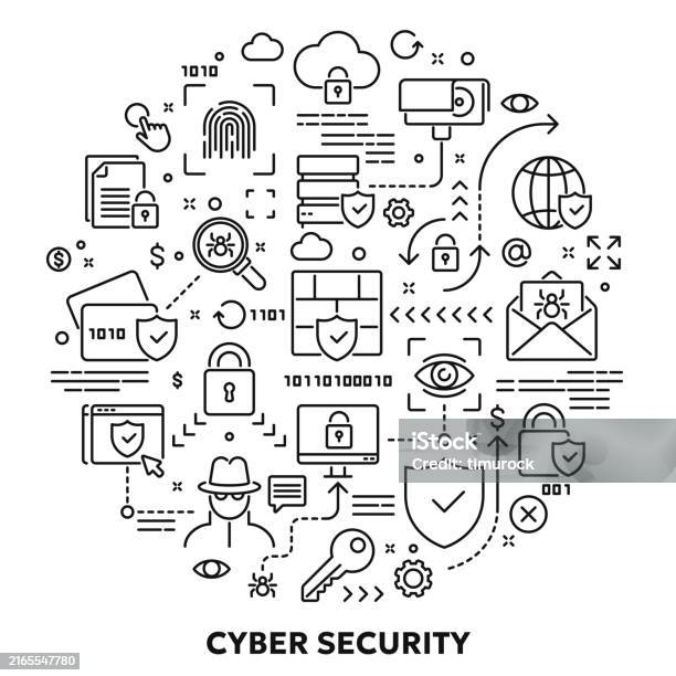 Vector Linear Illustration Of Cyber Security Stock Illustration ...