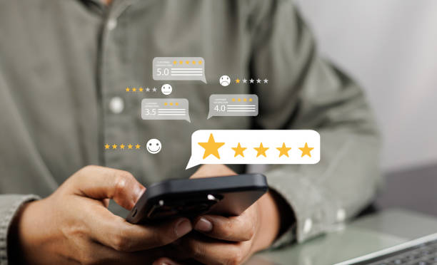 istock Online customer satisfaction Survey service concept, client rate service from experience in application,Consumer give five-Stars and feedback review for quality, Business reputation ranking from buyer 2165549608