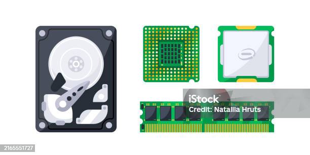 Essential Computer Hardware Components Laying On A White Background ...
