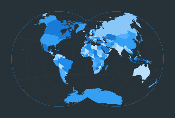 istock World Map. Van der Grinten IV projection. Futuristic world illustration for your infographic. Nice blue colors palette. Creative vector illustration. 2165556340