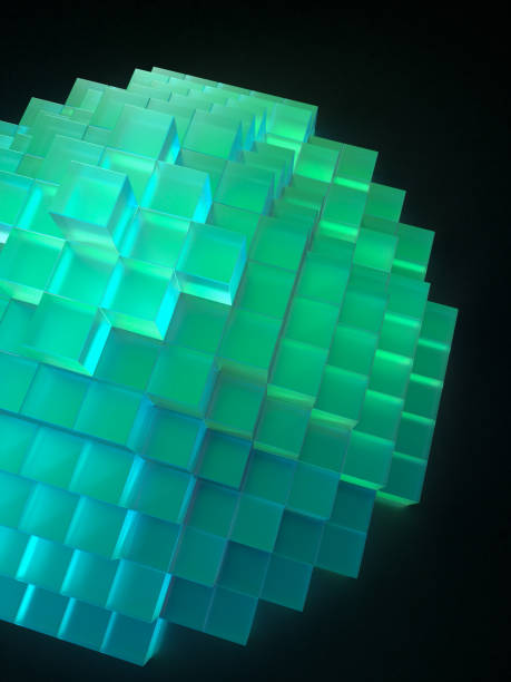 istock 3D illustration of a pyramid stacked with fantastically glowing cubes 2165562143
