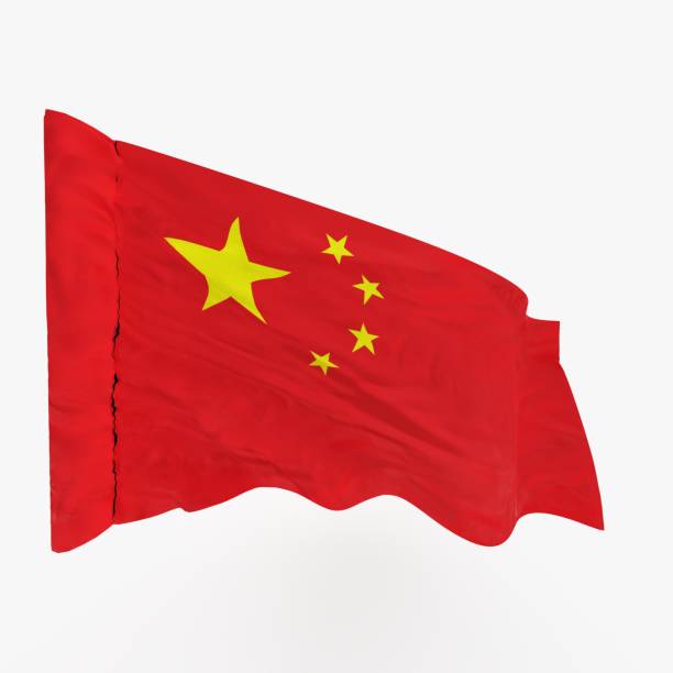 istock Waving Chinese Flag on White Background 2165567198