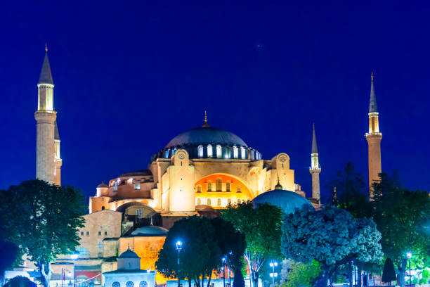 Sultanahmet Square, Sultanahmet Mosque and Hagia Sophia Grand Mosque under snow