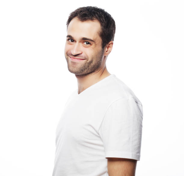 istock handsome man in blank white shirt 2165577515