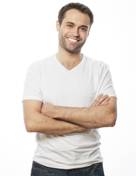 istock handsome man in blank white shirt 2165577524