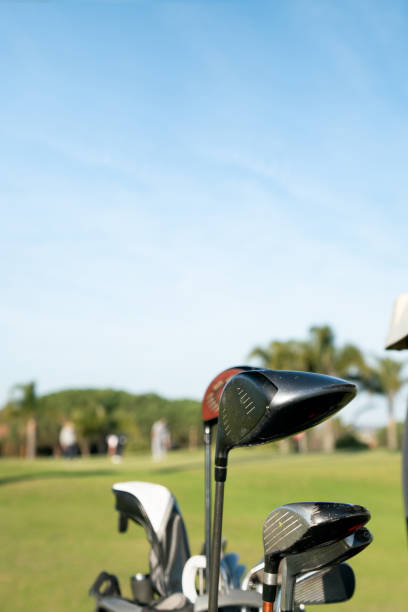 Different types of Golf clubs for different uses in a bag.