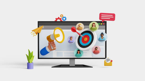 istock Target audience for advertising. Finding customer or client through social media campaign. Focus group research. 3D computer screen with megaphone and targeted audience 2165598632