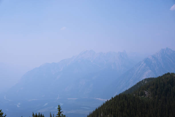 Scenery captured from the summit of Sulphur Mountain of surrounding valleys and Rocky Mountains.