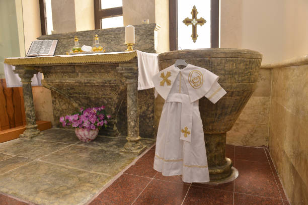 Baptismal font for babies. Preparing for children's baptism.