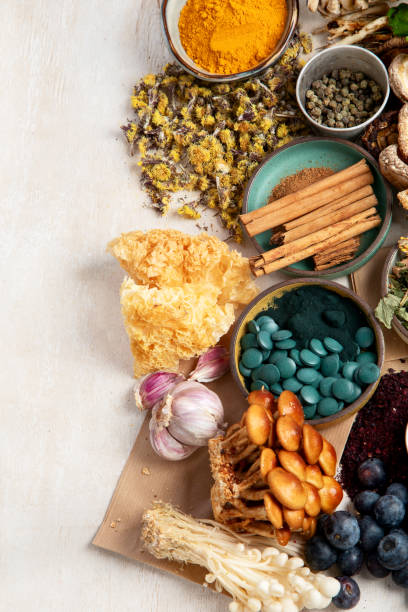 istock Adaptogen healthy food. Herb and spice collection on light background 2165629053