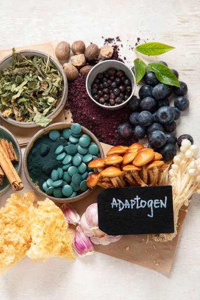istock Adaptogen healthy food. Herb and spice collection on light background 2165629554