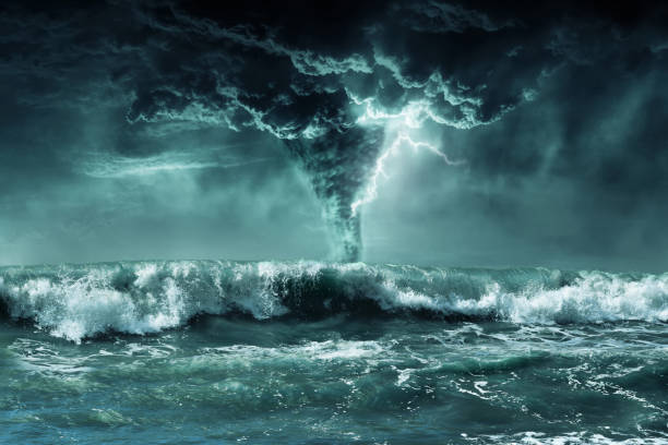istock Stormy sea waves on sand beach, thunderstorm background 2165632345