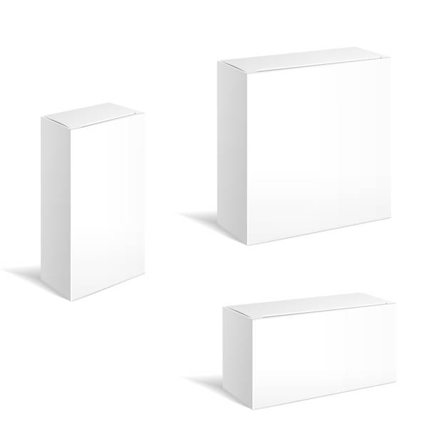 drei leere weiße schachteln in verschiedenen größen und ausrichtungen. vektor - autokompaktklasse stock-grafiken, -clipart, -cartoons und -symbole