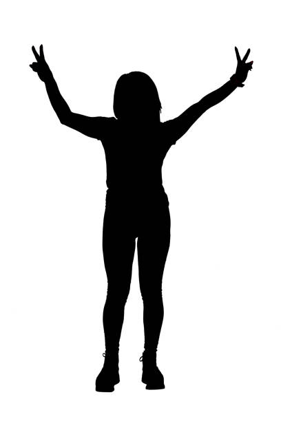 silhouette of a woman with victory sign on white background