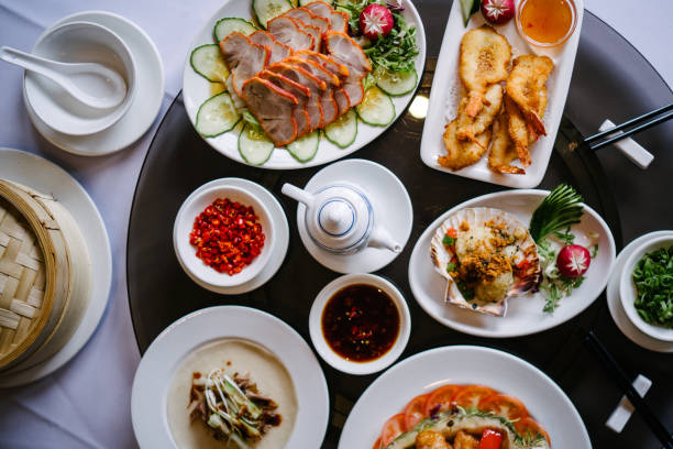 istock Exquisite Chinese Seafood Platter with Assorted Sauces 2165638646