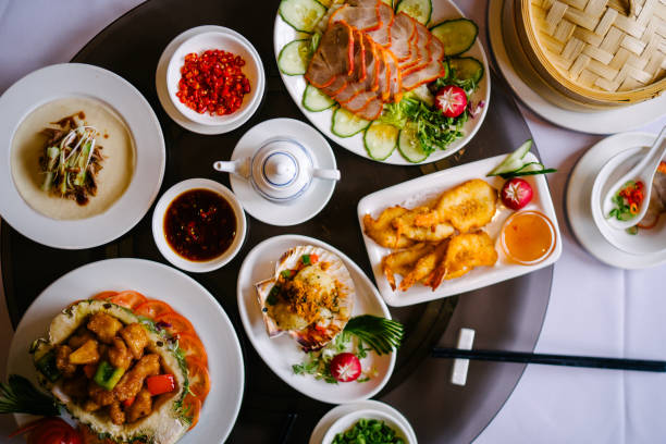 istock Exquisite Chinese Seafood Platter with Assorted Sauces 2165638649