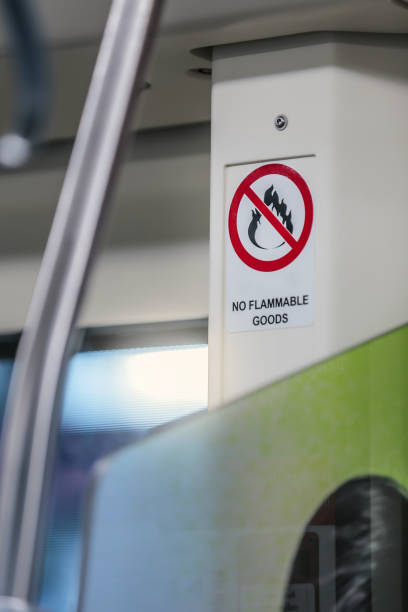 istock no inflammable goods sign on sky train MRT warning sign 2165640572