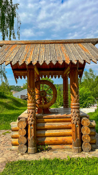 istock A wooden structure with a wheel on top of it 2165644345