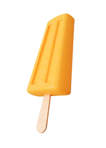 Melting flavored ice with orange juice and orange slice. Red background