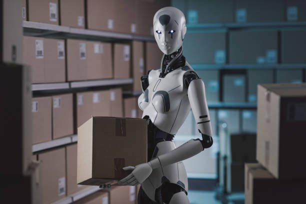 istock Humanoid AI robot carrying boxes in the warehouse 2165646914