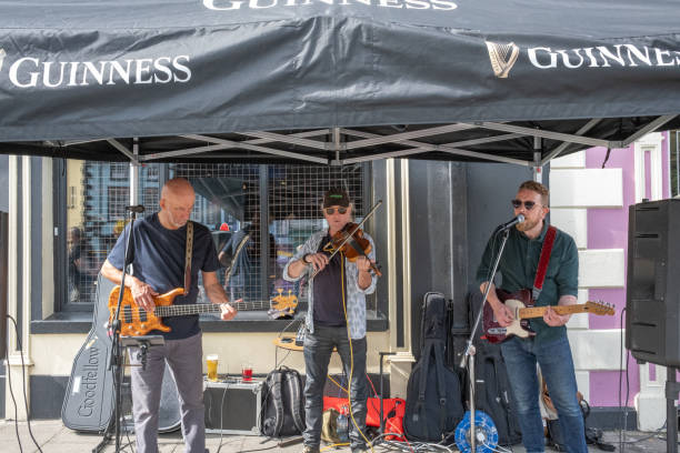 Ballycastle, UK - August 30th, 2022: Live music to entertain visitors to the last day of the Ould Lammas Fair, Ireland's oldest traditional fair.