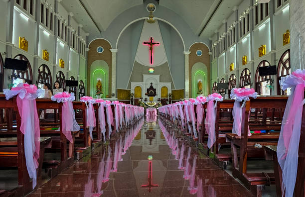 wedding ceremony inside church inMekong Delta, Vietnam
