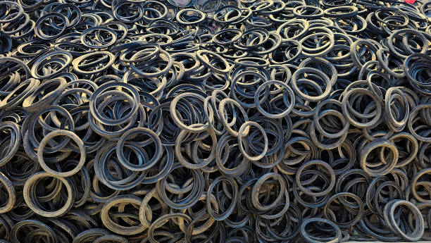 Used wheels are collected at the landfill.