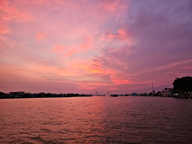 Sunset on Tien River, Rach Mieu Bridge, My Tho City