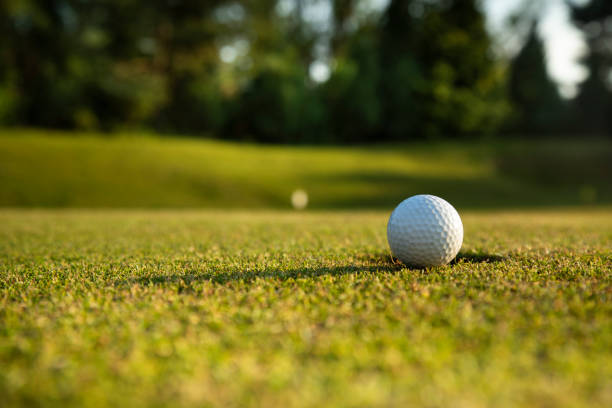istock Golf ball and clubs in golf field 2165665537