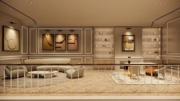 istock Interior Empty Luxury house open space .Living room and pantry kitchen. duplex space interior .3D Rendering . 2165667460