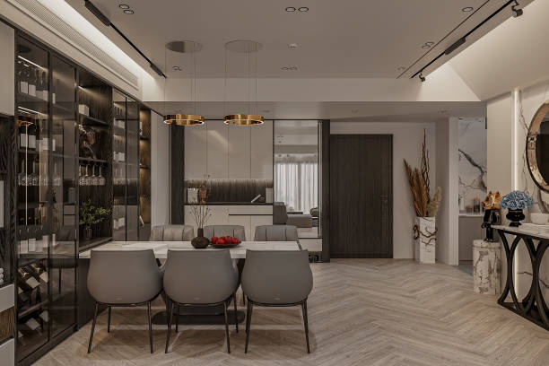 istock A smart dining room interior design, dining table sitting arrangements and luxurious vibe 2165670571
