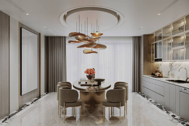istock Contemporary Dining Room Interior Design Ideas, Modern Dining Table and Chairs 2165670755
