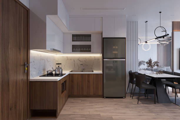 istock A harmonious blend of wood, metal, and open kitchen interior. 2165671370