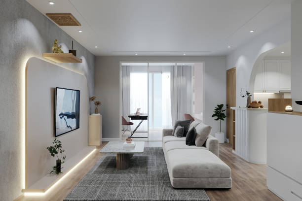 istock Minimal and comfortable home apartment living room interior design with comfy modular sofa 2165671560