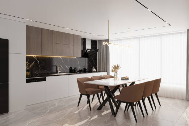 istock modern style kitchen interior with dining table perfect for home parties 2165671679