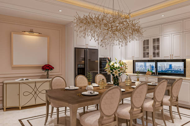 istock A traditional dining room with a Traditional dining table and chairs, perfect for formal 2165671705