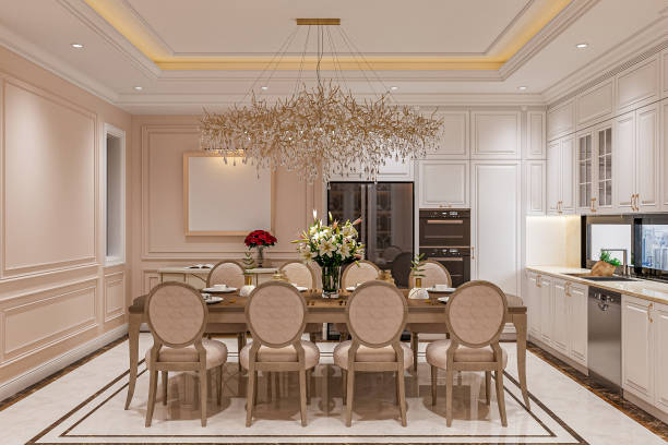istock elegant dining room with an oval dining table surrounded by chairs 2165671757