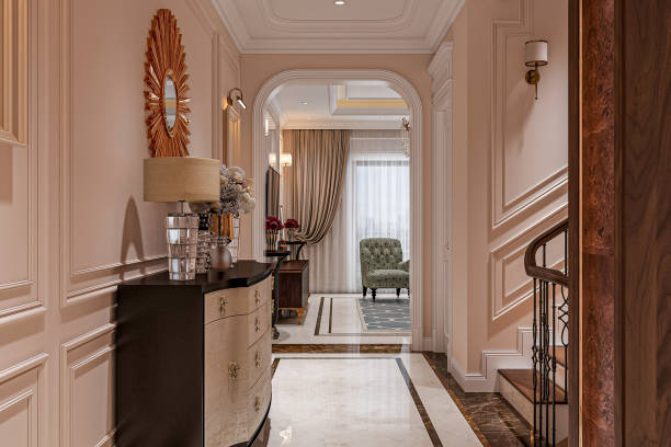 Stairway decor with a warm and inviting ambiance, featuring modern style.