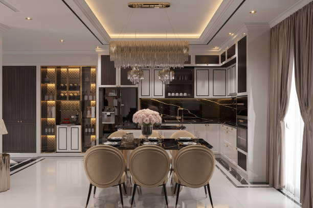 istock Modern kitchen with a dining area and stylish appliances 2165672587