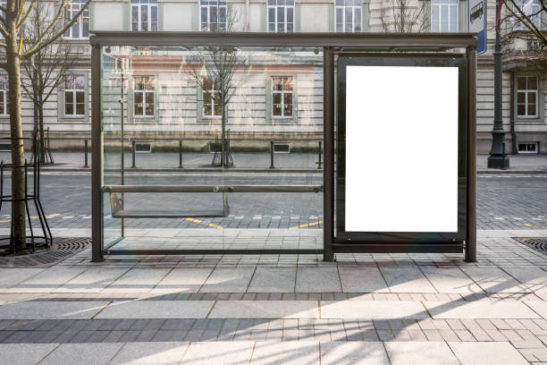 Blank White Mockup Of Bus Stop Vertical Poster Billboard