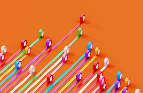 istock Big Data Visualization Concept - Bar Graph Made Of Colorful Duct Tapes On Orange Background 2165679918