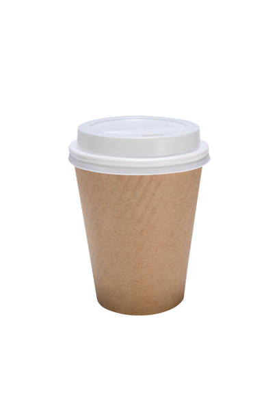 istock Disposable machine coffee or tea cup with plastic lid on white background. 2165681971