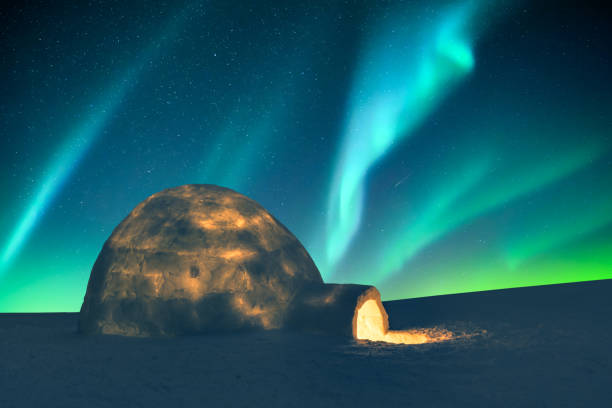 istock Wintry scene with glowing polar lights and snowy igloo 2165697203