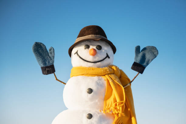 istock Funny snowman in brown hat 2165697390