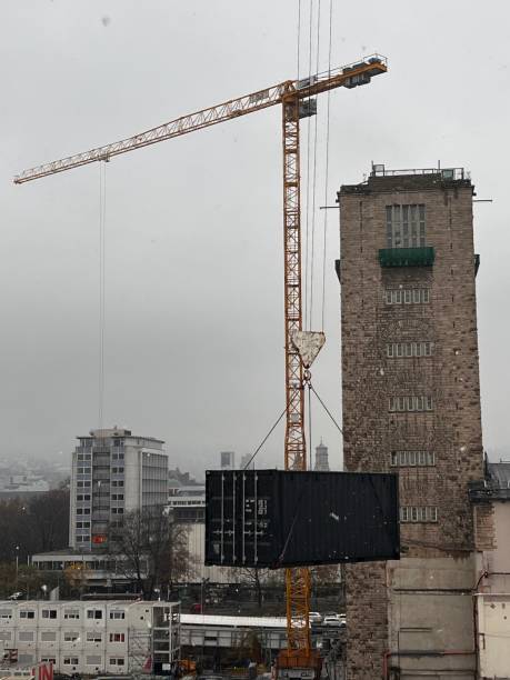 istock Stuttgart Central Station Construction site - Crane with floating containers 2165699788