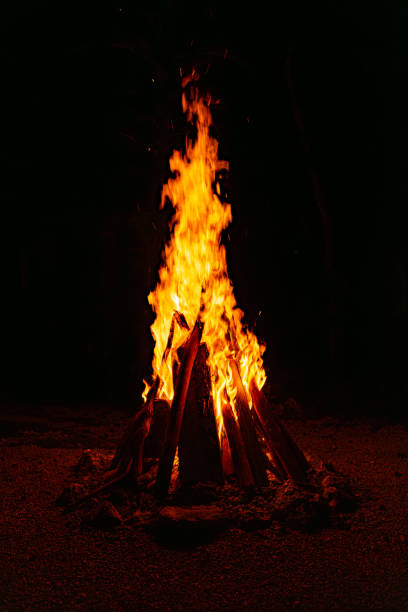 istock Large Bonfire in the Jungle at Night 2165701810
