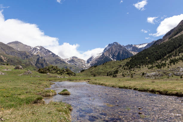 istock A mountain range with a river running through it. The sky is clear and the sun is shining 2165707050