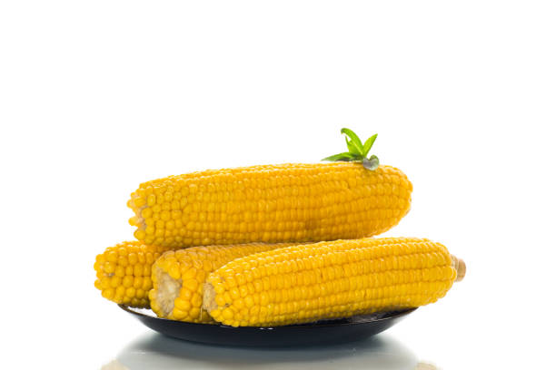boiled sweet delicious corn in a plate .