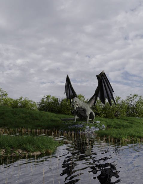 istock Green Marsh Dragon Sitting by the Water 2165722378